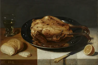 Stillleben mit gebratenem Kapaun